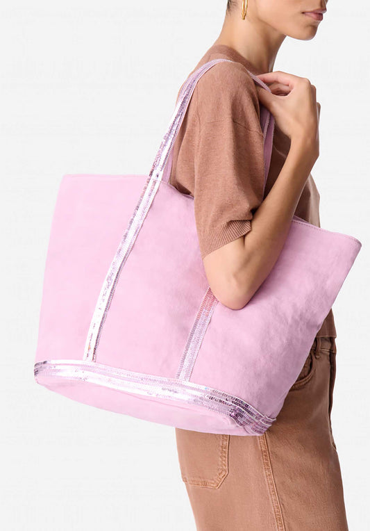 Tote Bag Linen Cabas L Ve31-v40409 Rose-Ancien