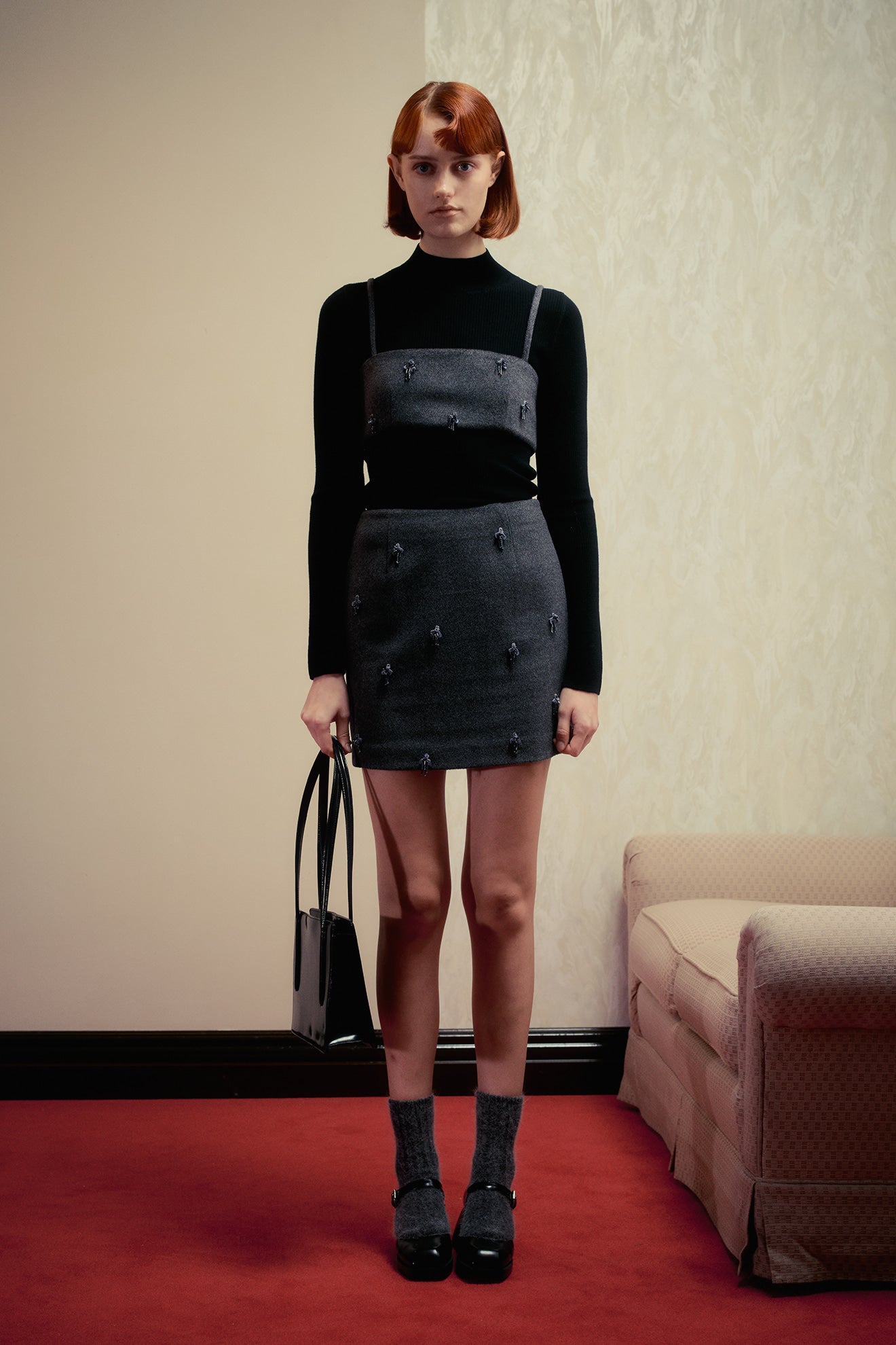 Skirt Aw24sk61 Flower Embe Mini Dark-Gray