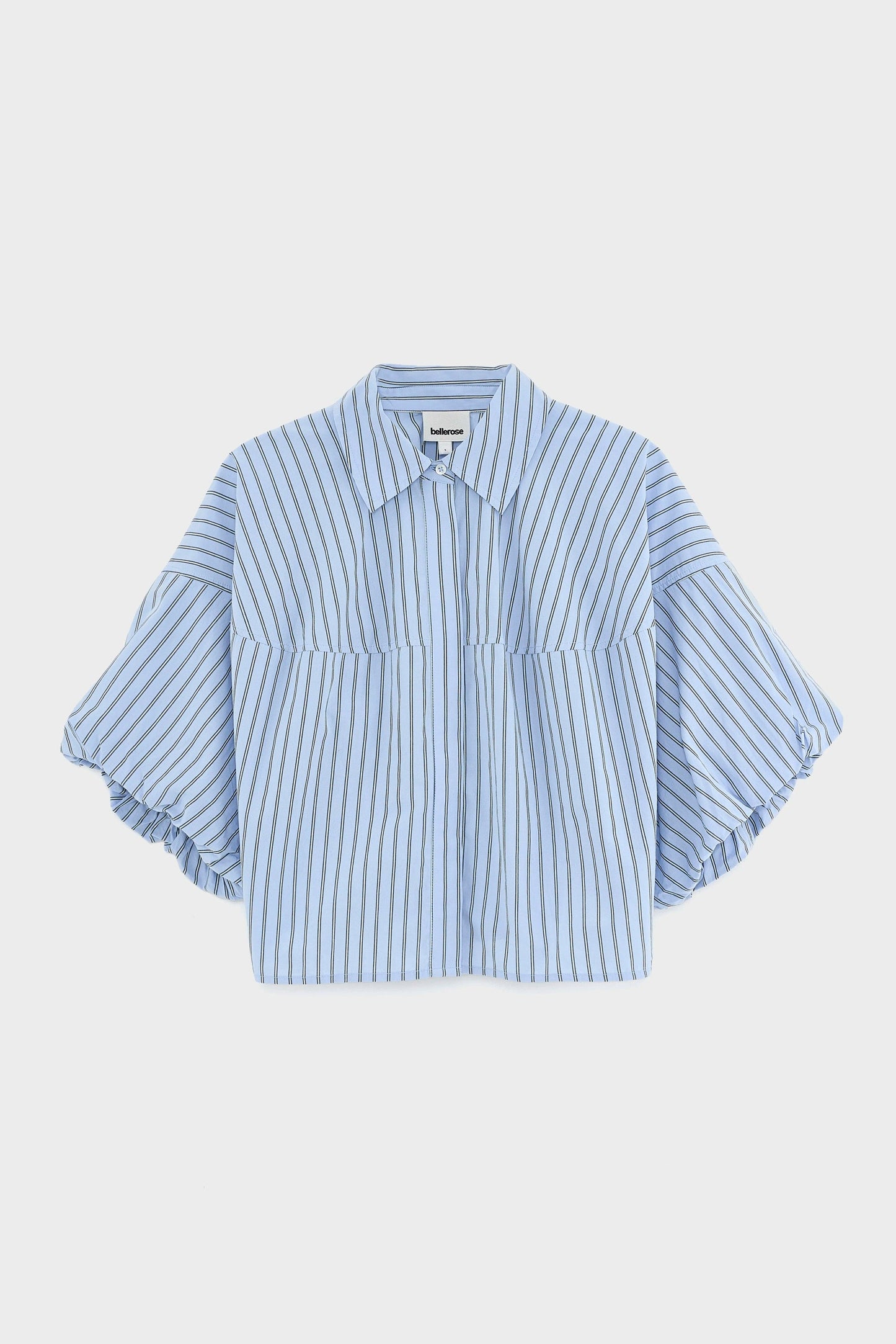 Women Button-Up Shirt With Balloon Sleeves 100 Percent Cotton - White Striped Stripe-B