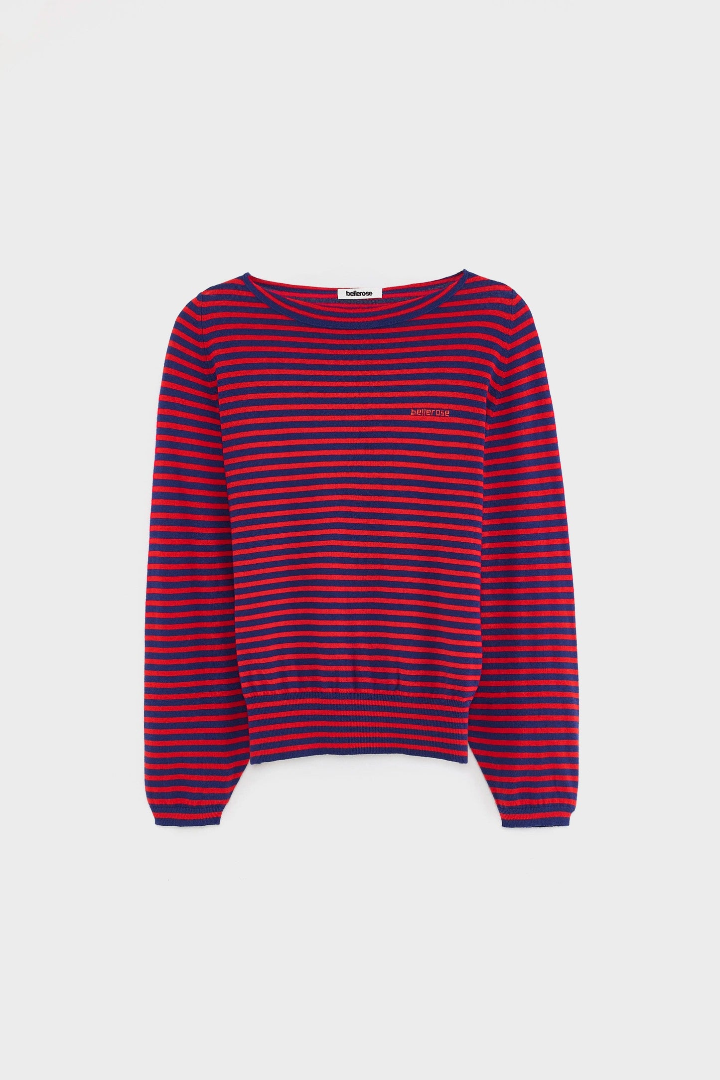 Women's Pullover Sweater Fine Gauge Knit - Red and Navy Stripes Stripe-A