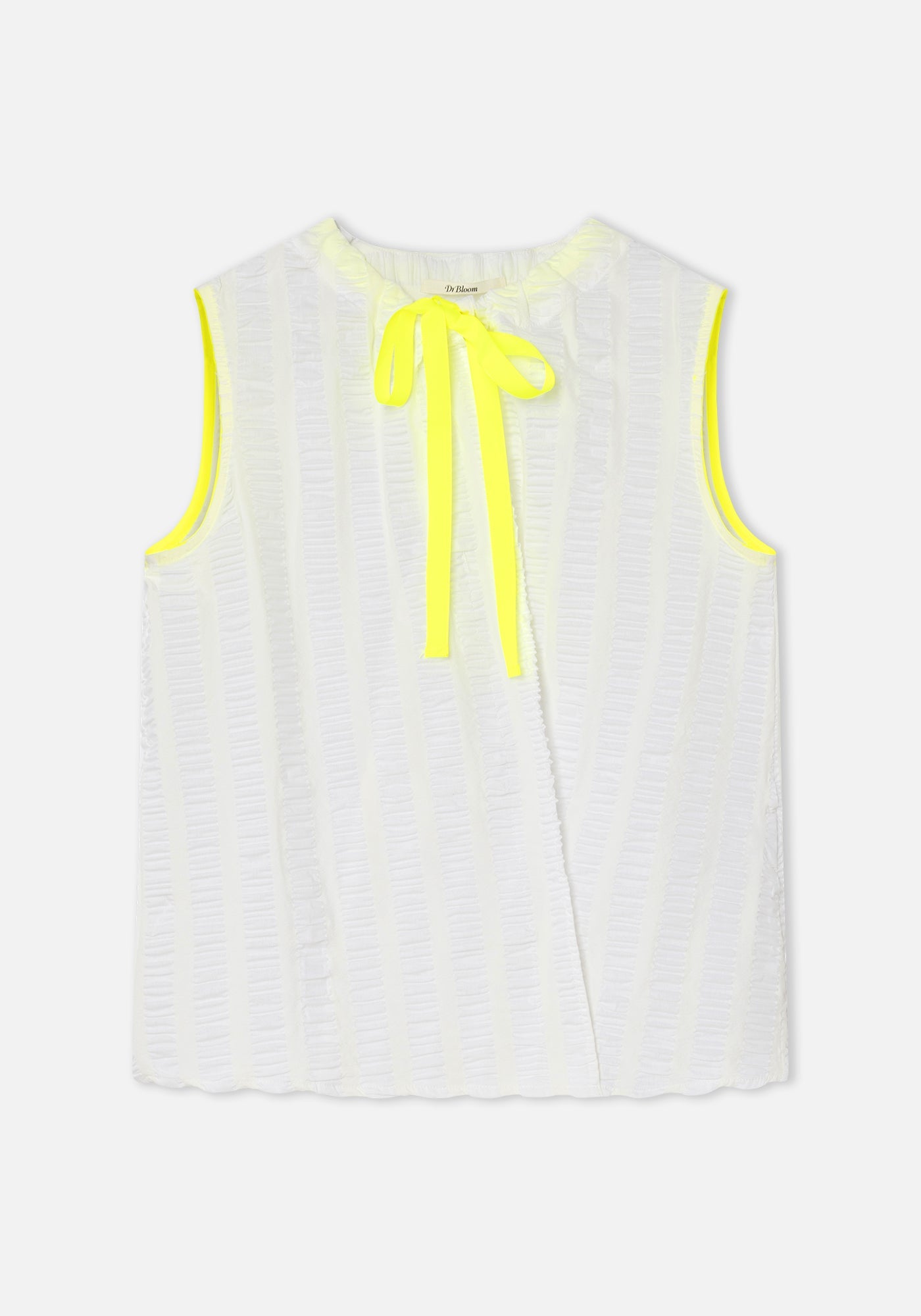 DR BLOOM | Blouse Menta Rayas - White with Neon Yellow Bow