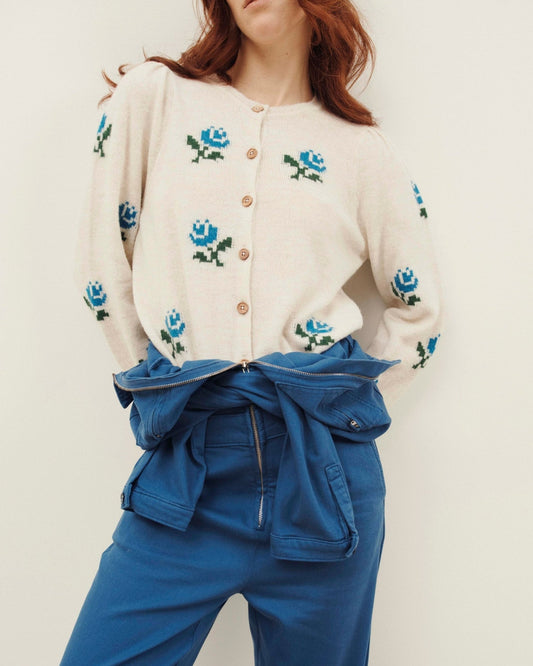 Cardigan Fleurs Ida-calizia Ecru