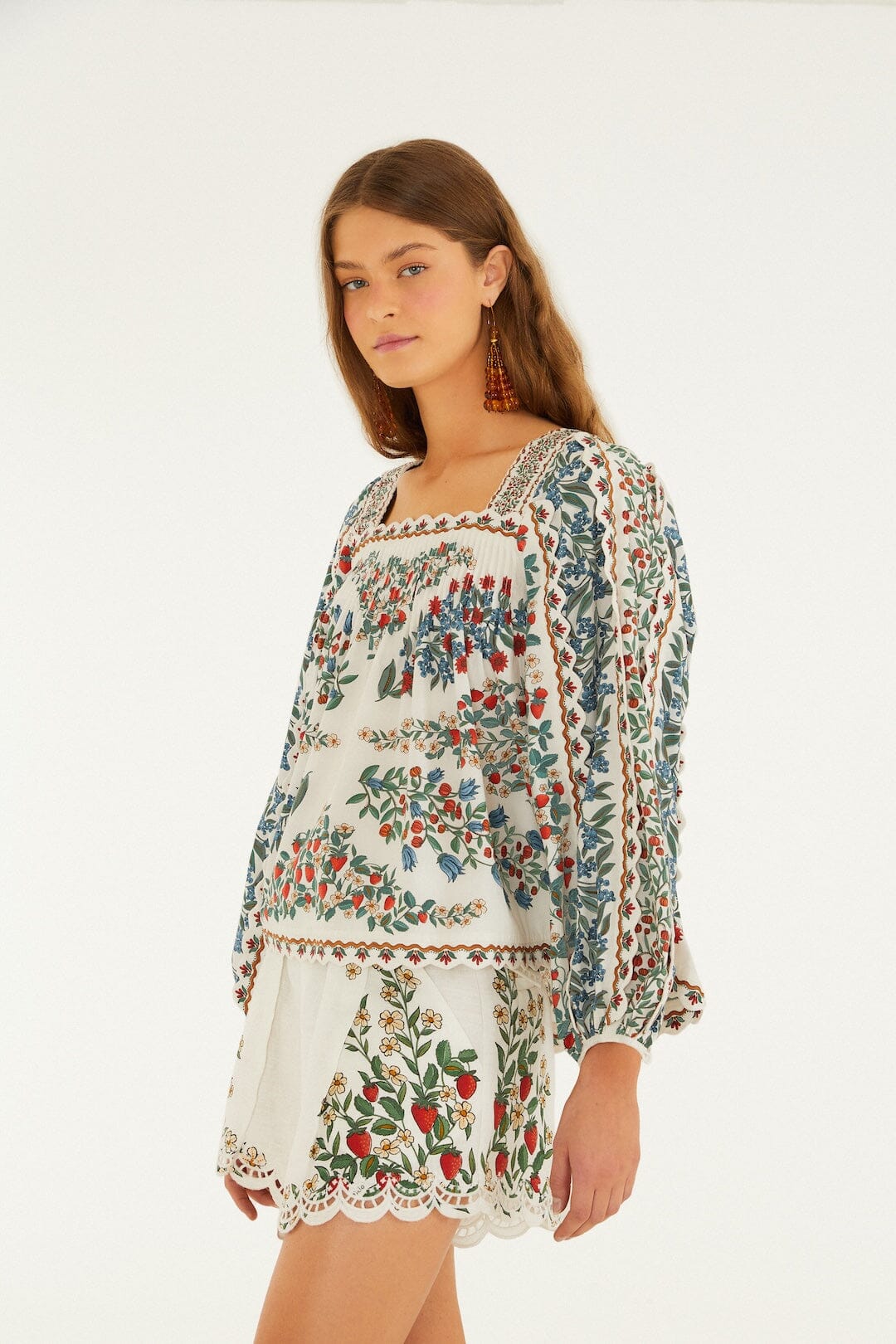 Women's Button-Down Blouse Organic Cotton - Off-White Fruit-Off-White