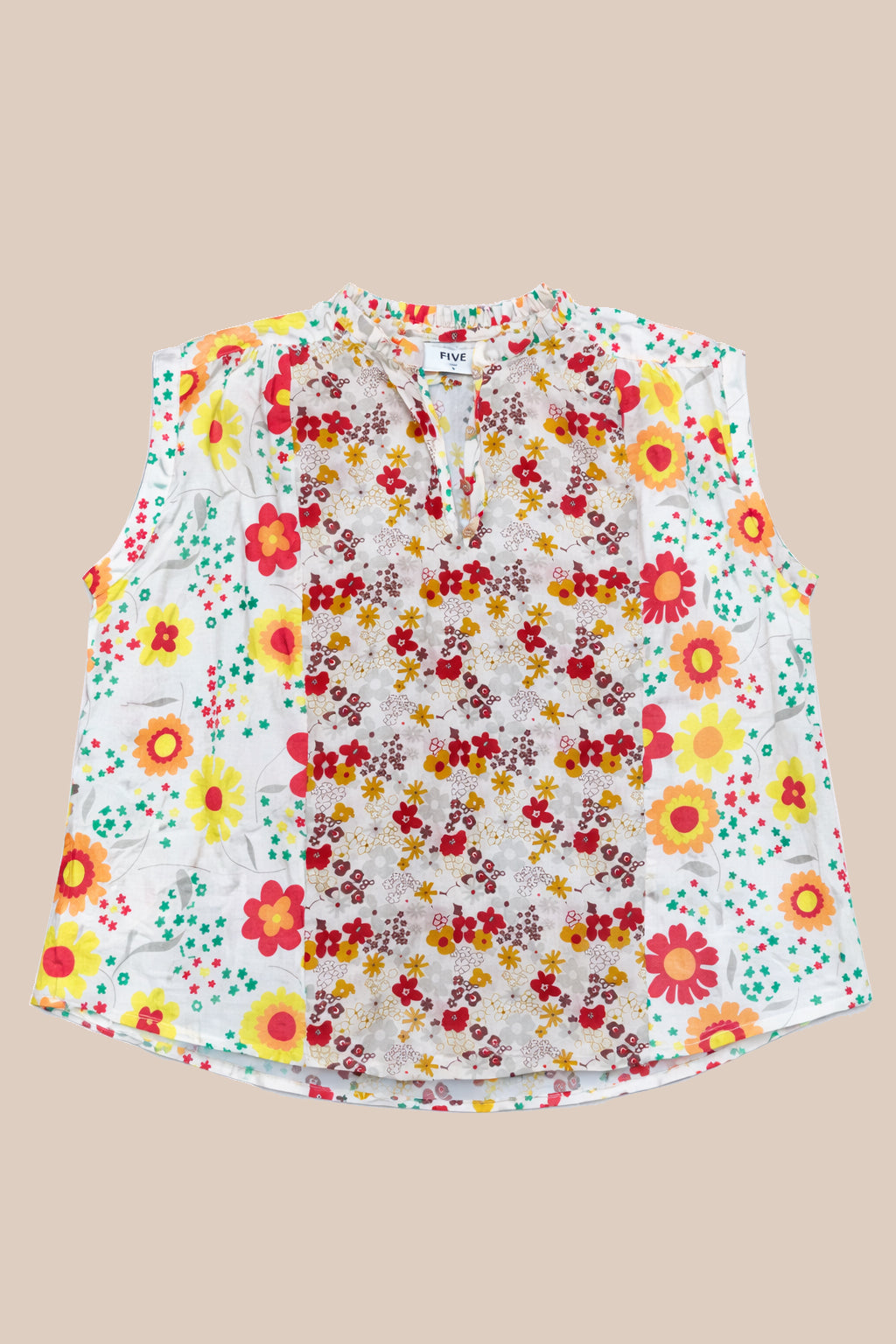 FIVE | Floral Blouse with Tunisian Collar - Dropped Sleeves