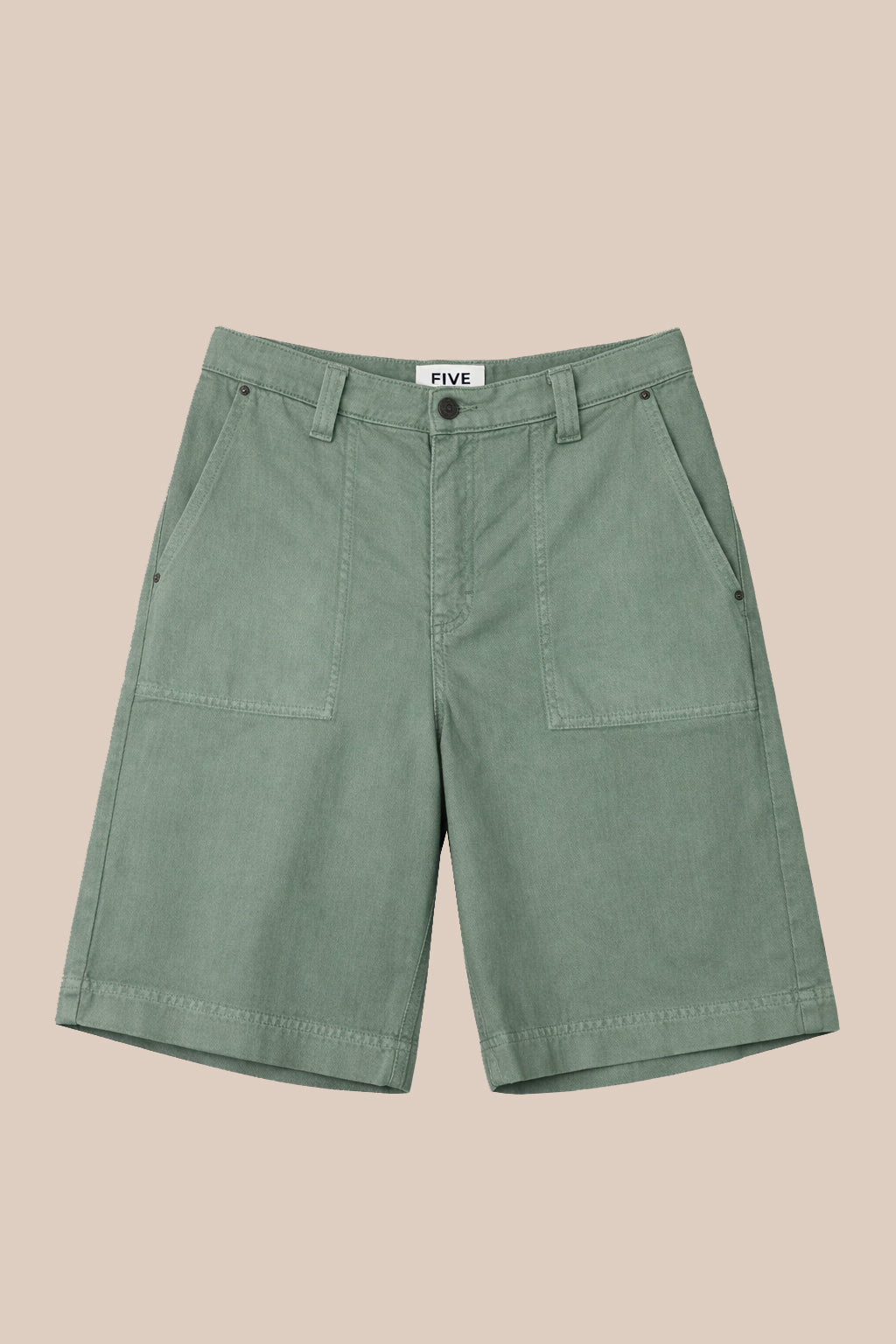 FIVE | Kaki Cotton Utility Shorts - Straight Cut