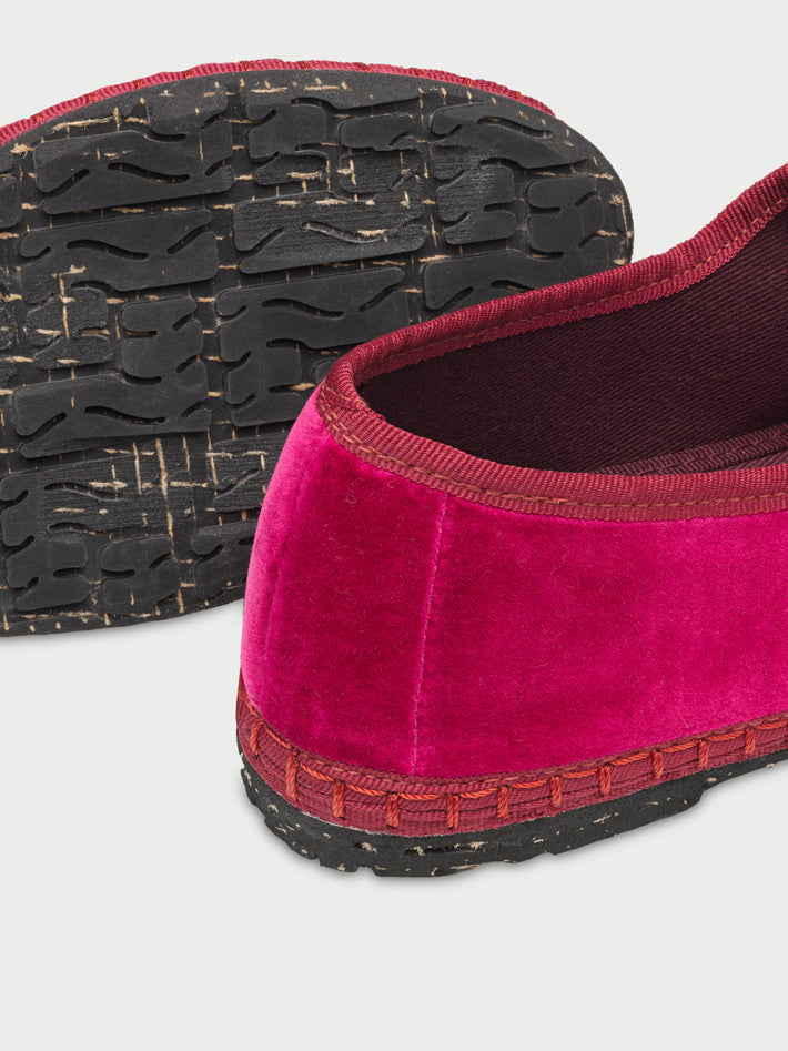 Flabelus | Ballerina Pip - Velvet Mary Jane with Orange Piping Fuchsia