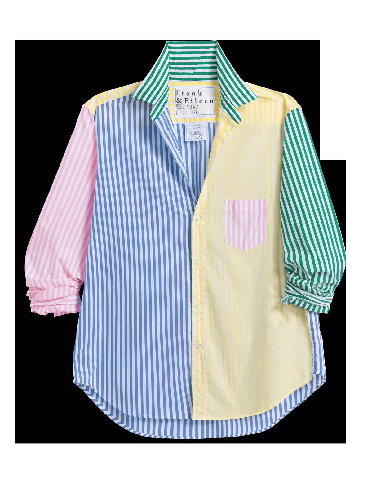 Frank and Eileen | Cotton Poplin Blouse - Mint Leaf Colorblock-Stripe