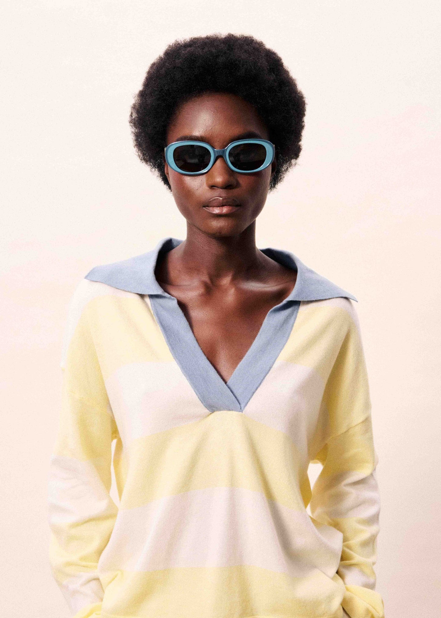 FRNCH | Striped Polo Sweater - Open Collar Knit