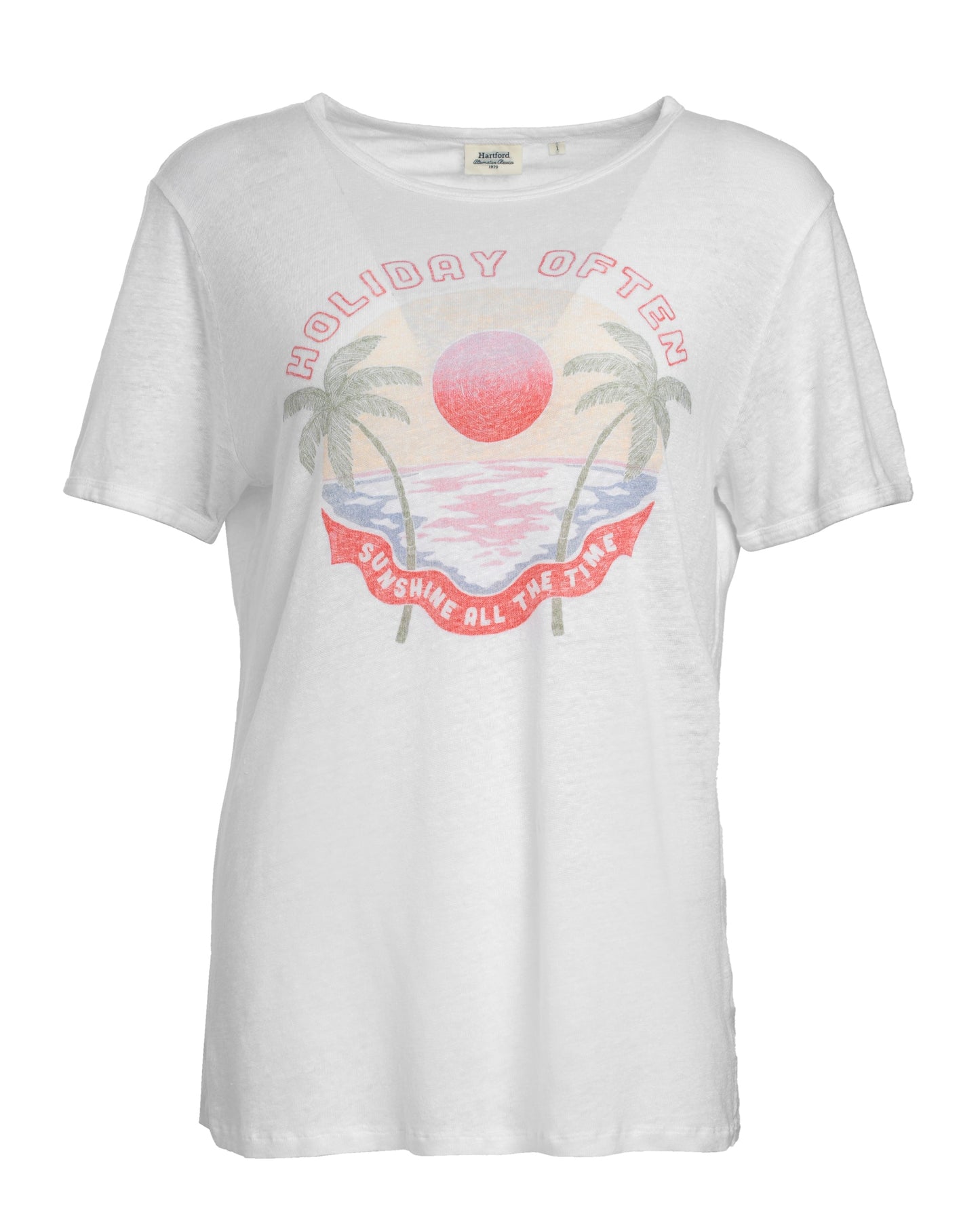 Hartford | Linen Teoliday Crew T-Shirt - White 01-White