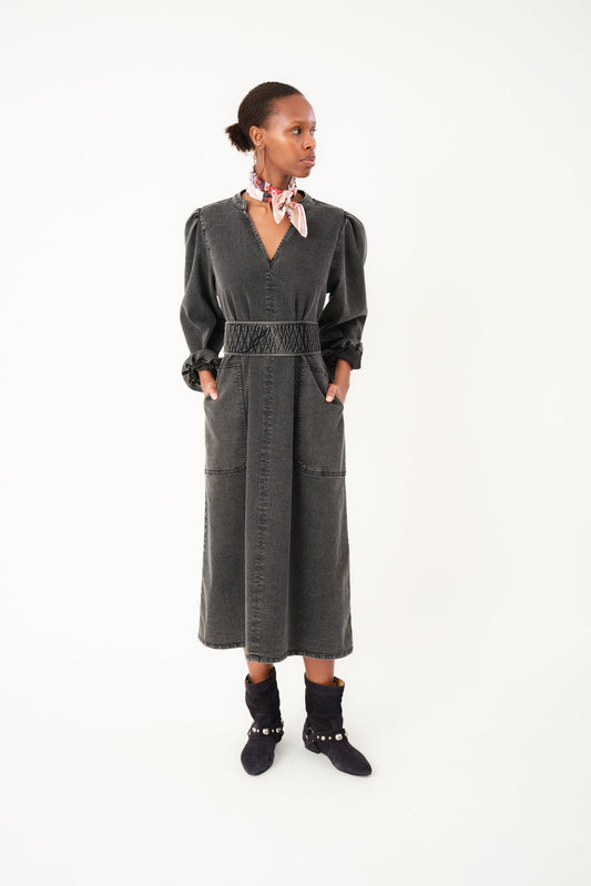 25454-3030 Dres Parisll Midi Dre Washed-Black