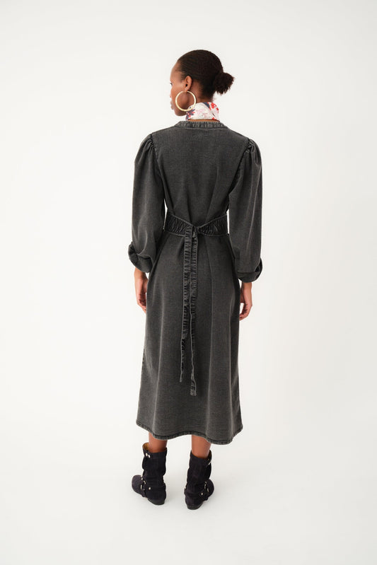 25454-3030 Dres Parisll Midi Dre Washed-Black