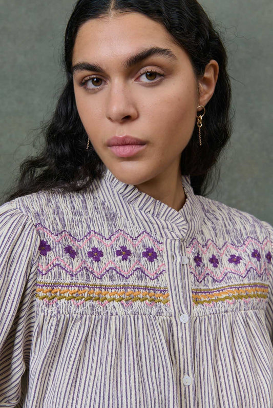 Blouse S0034 Louise Cream-Purple-Stripes