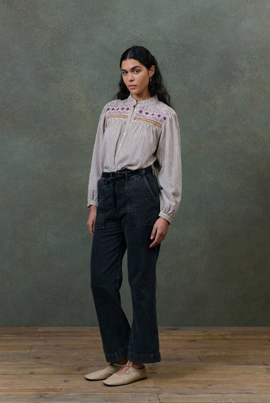 Blouse S0034 Louise Cream-Purple-Stripes