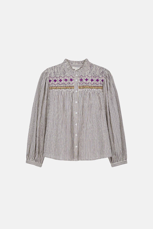 Blouse S0034 Louise Cream-Purple-Stripes