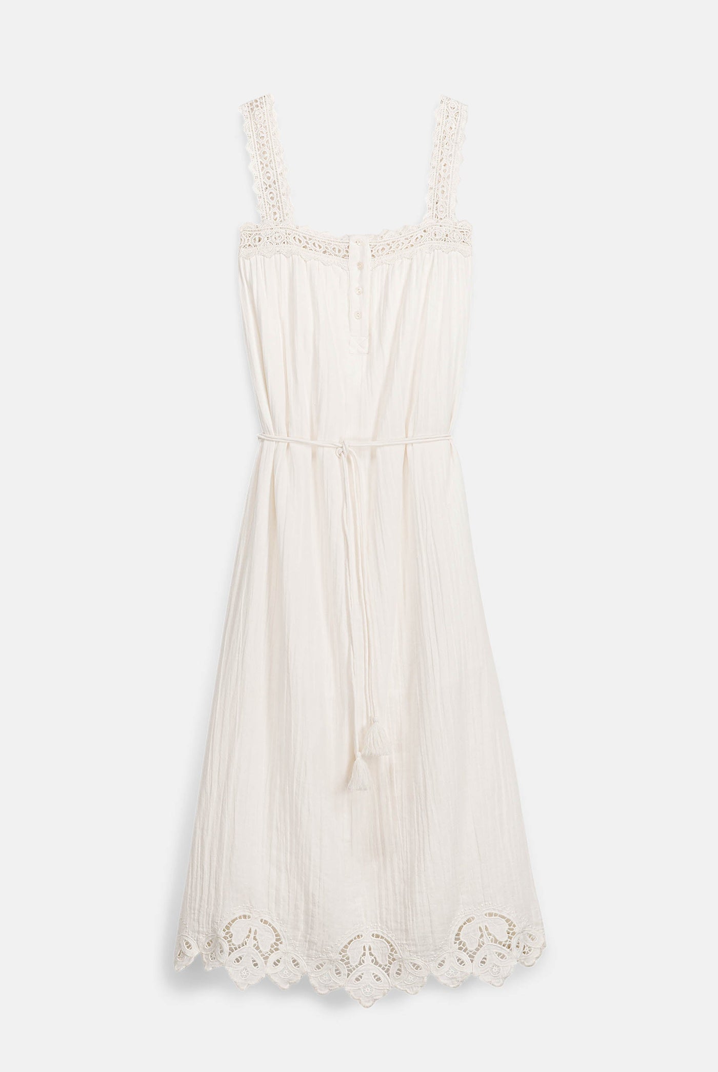 Louise Misha | Dress Madera Off-White - Double Cotton Gauze with Lace Straps