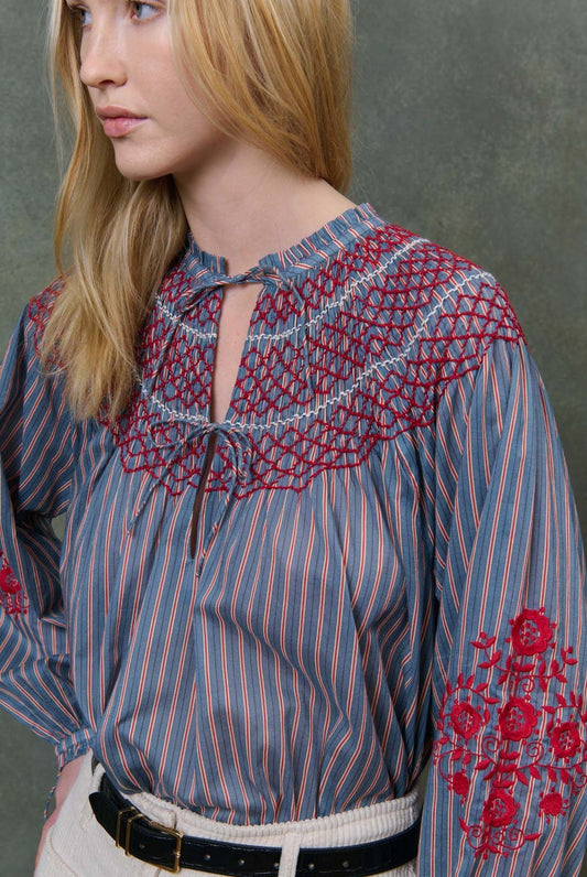 Blouse B0035 Pal Steel-Blue-Stripes