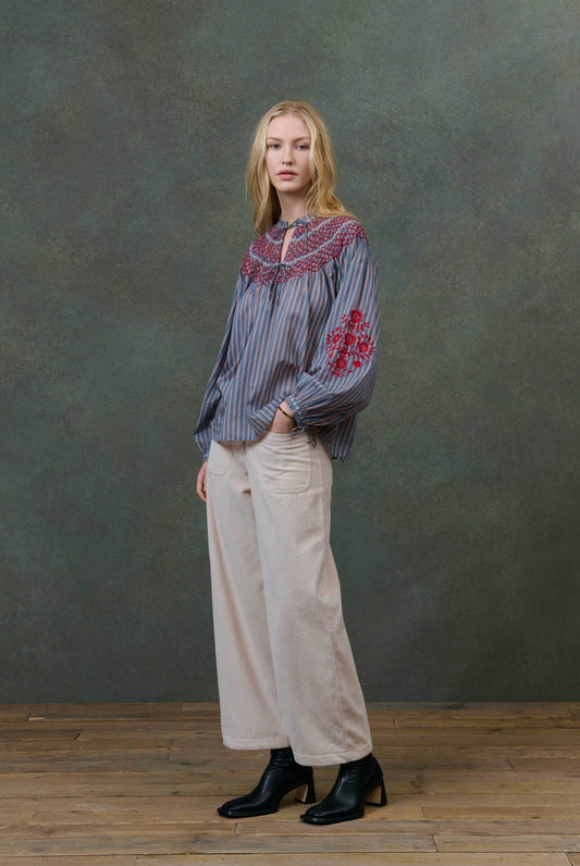 Blouse B0035 Pal Steel-Blue-Stripes