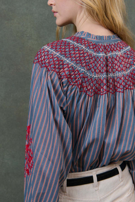 Blouse B0035 Pal Steel-Blue-Stripes