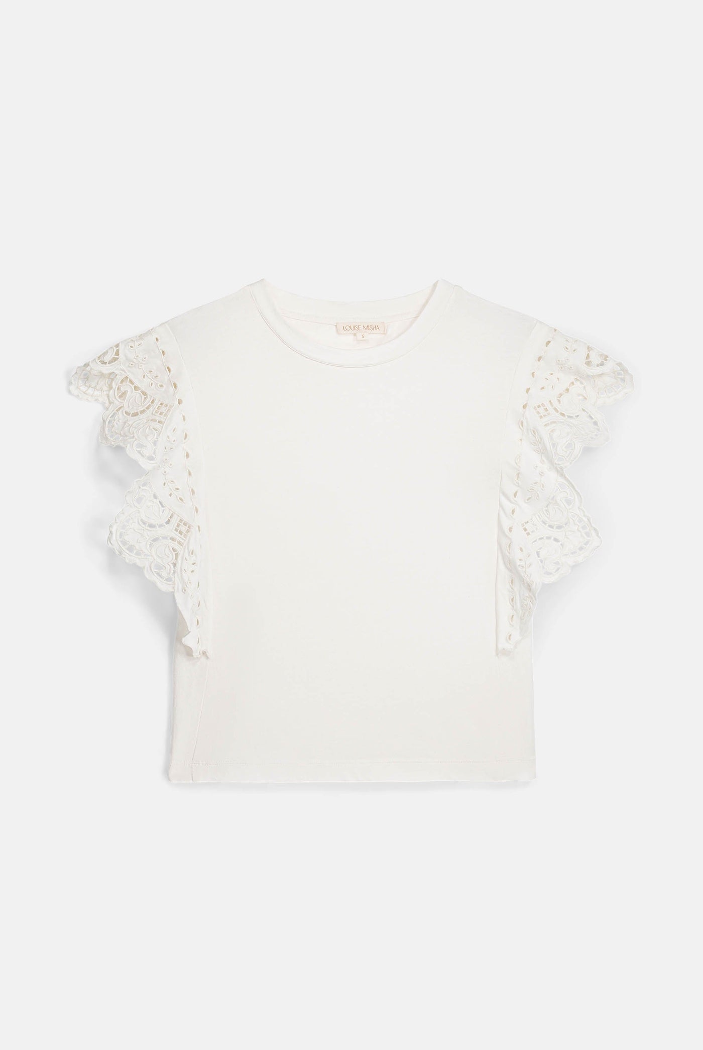 Louise Misha | Tshirt Quinova Off-White - Scalloped Ruffle Cotton Tee