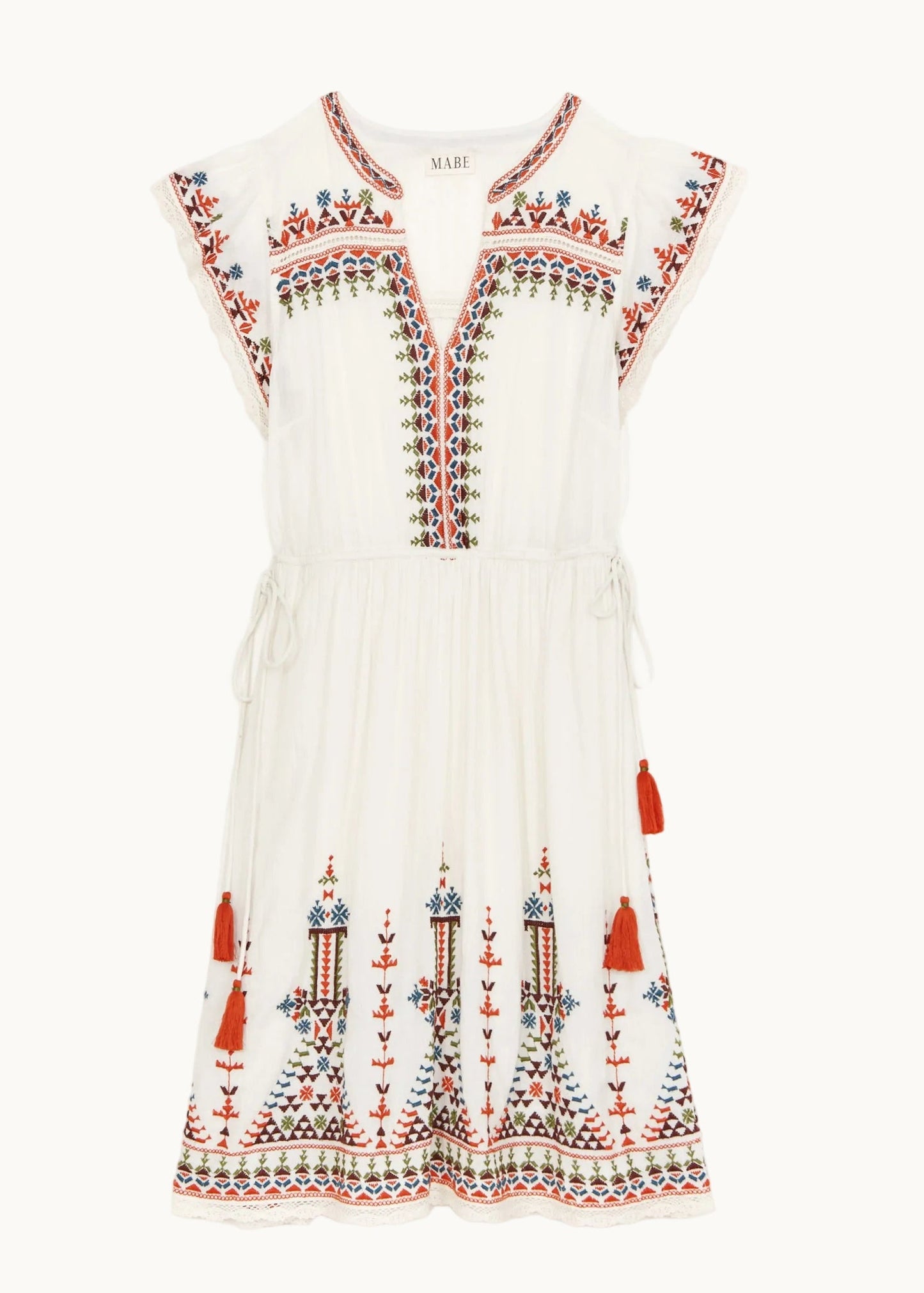MABE | Rani Embroidered Cotton Dress - Ecru Multi