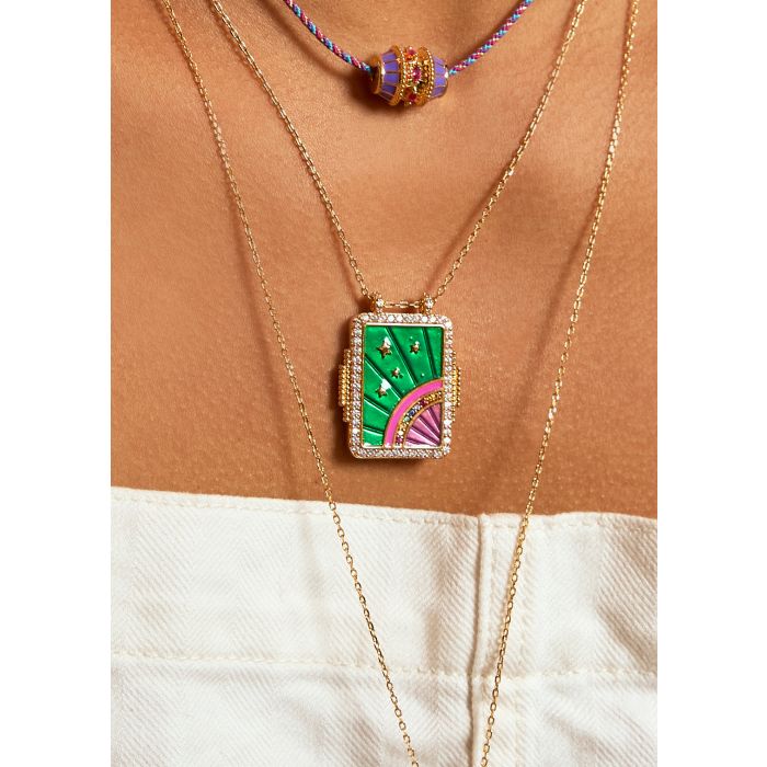 Necklace Green Rainbow Co-358g Gold