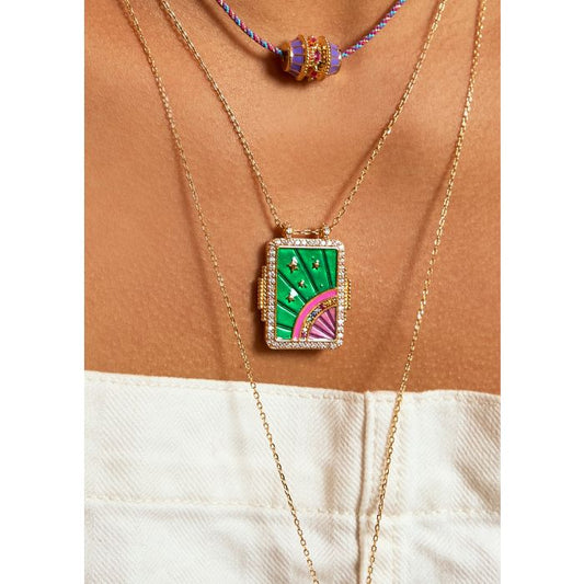 Necklace Green Rainbow Co-358g Gold