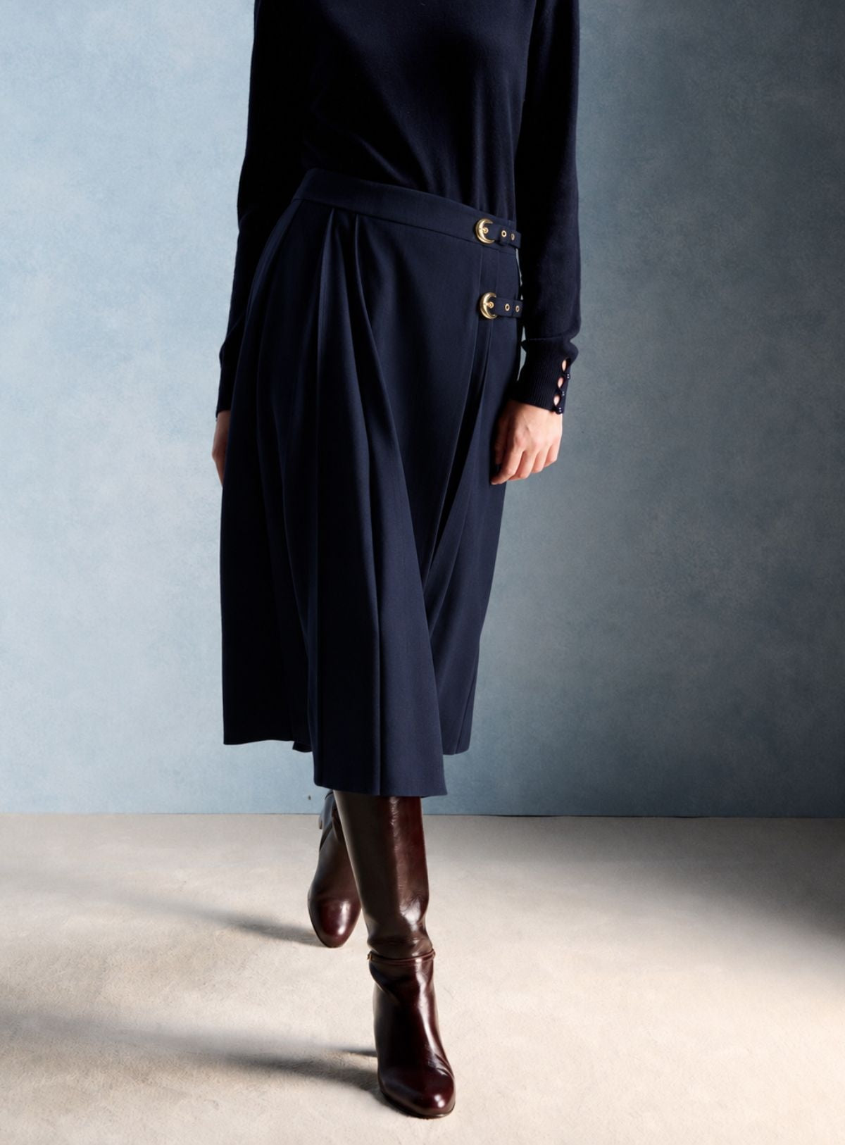 Petite Mendigote | Jake Midi Wrap Skirt - Navy Tartan