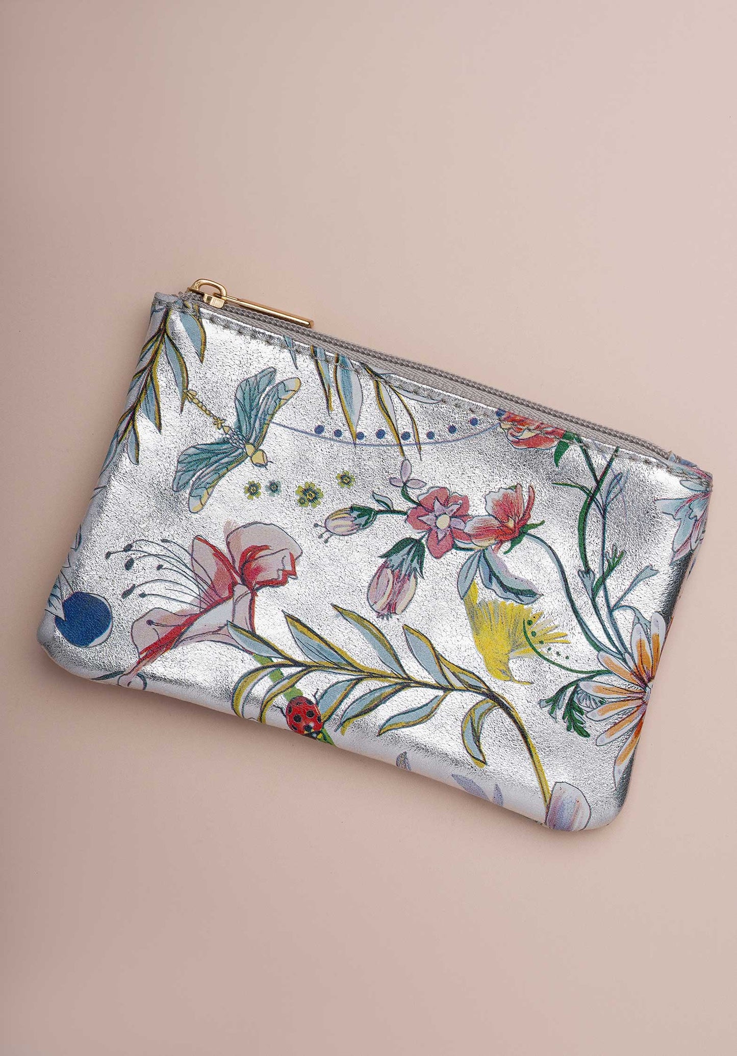 Pouch Lcl43 Pochette Zip S Silver-Flower