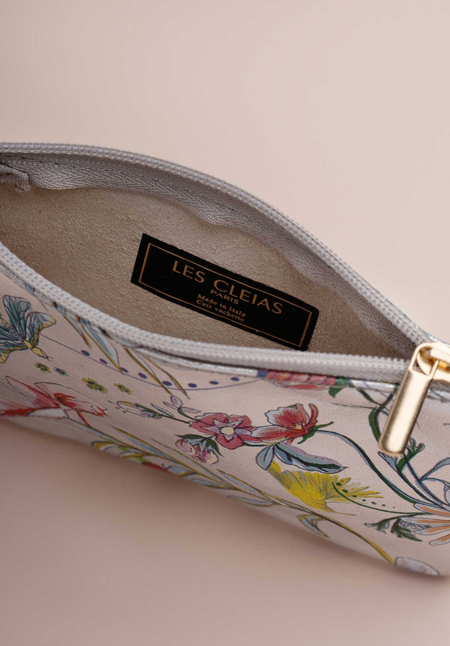 Pouch Lcl43 Pochette Zip S Silver-Flower