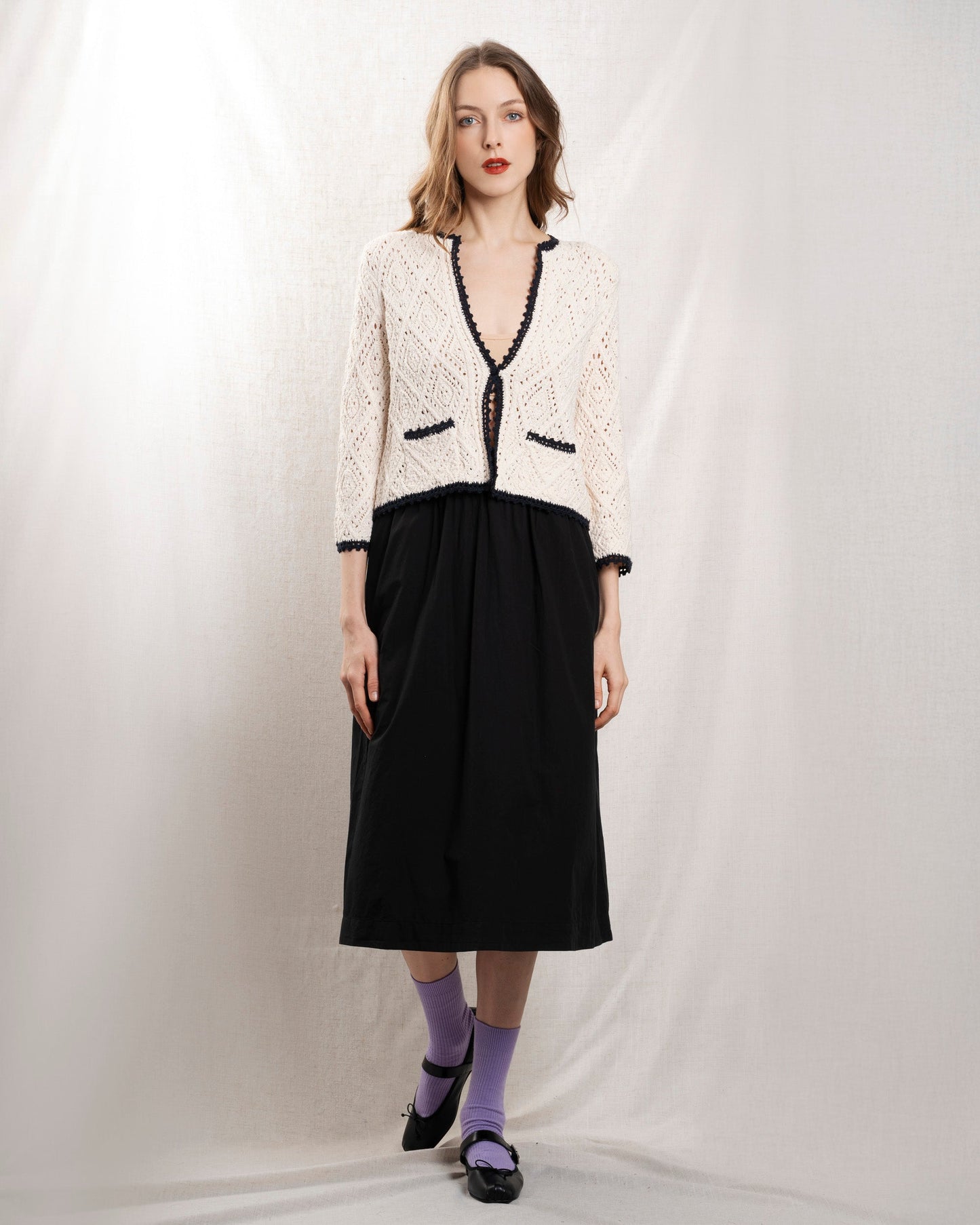 Vanessa Bruno | Cotton Cardigan - Open Front Ecru-Marine