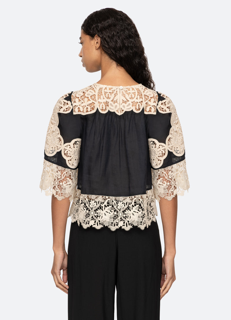 Medina Lace Slv Top Aw25-097 Black
