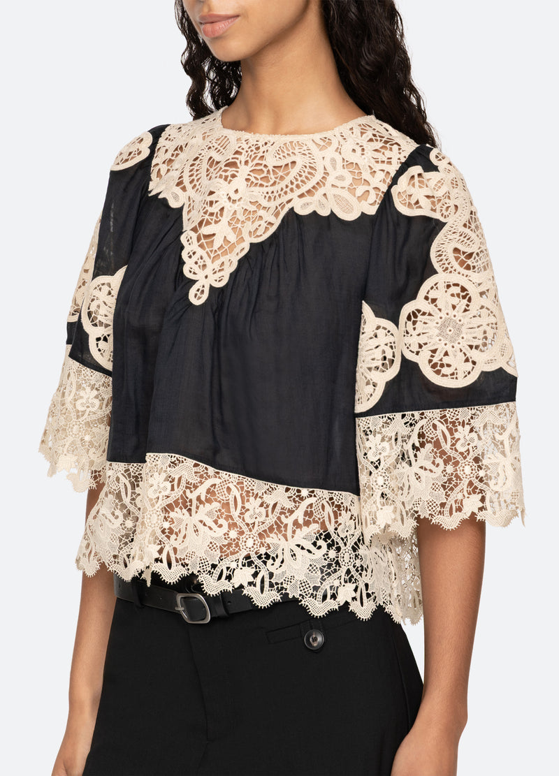 Medina Lace Slv Top Aw25-097 Black