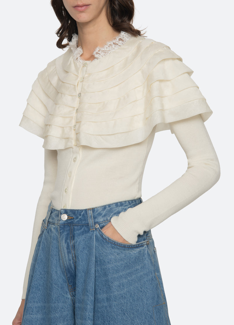 Sea NY | Wanda Knit Cardigan with Removable Capelet Cream