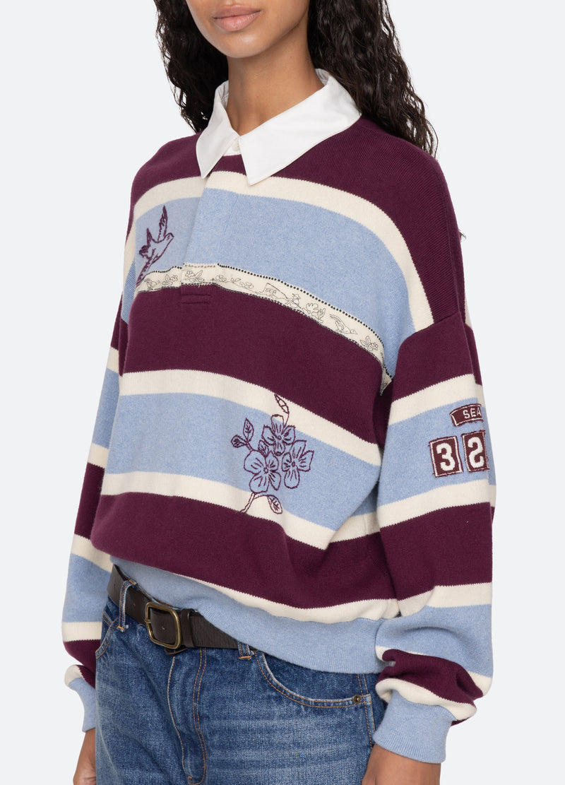 Sea NY | Hester Embroidered Rugby Sweater - Oversized Cotton Cashmere Multi