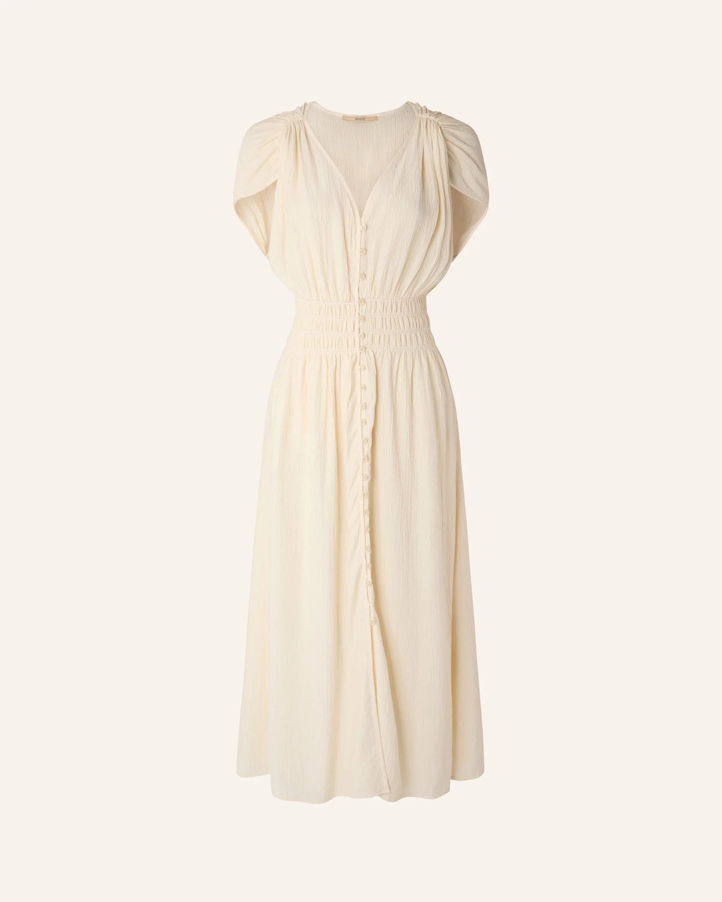 SESSUN | Galiane Ecume Dress - Crinkled Satin Smocked Midi