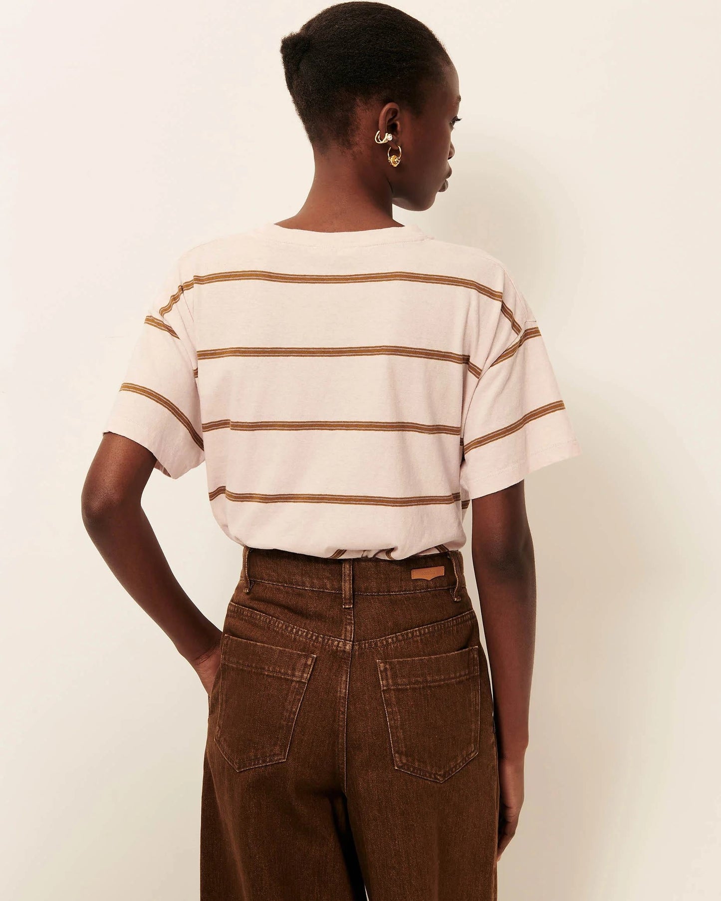 Women T-Shirt Striped Cotton And Linen Jersey - Rosee