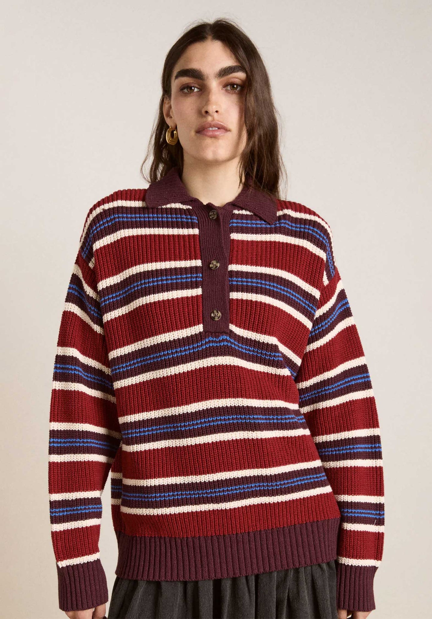 Aw25-dm-2018 Ilona Strip Rugb Burgundy
