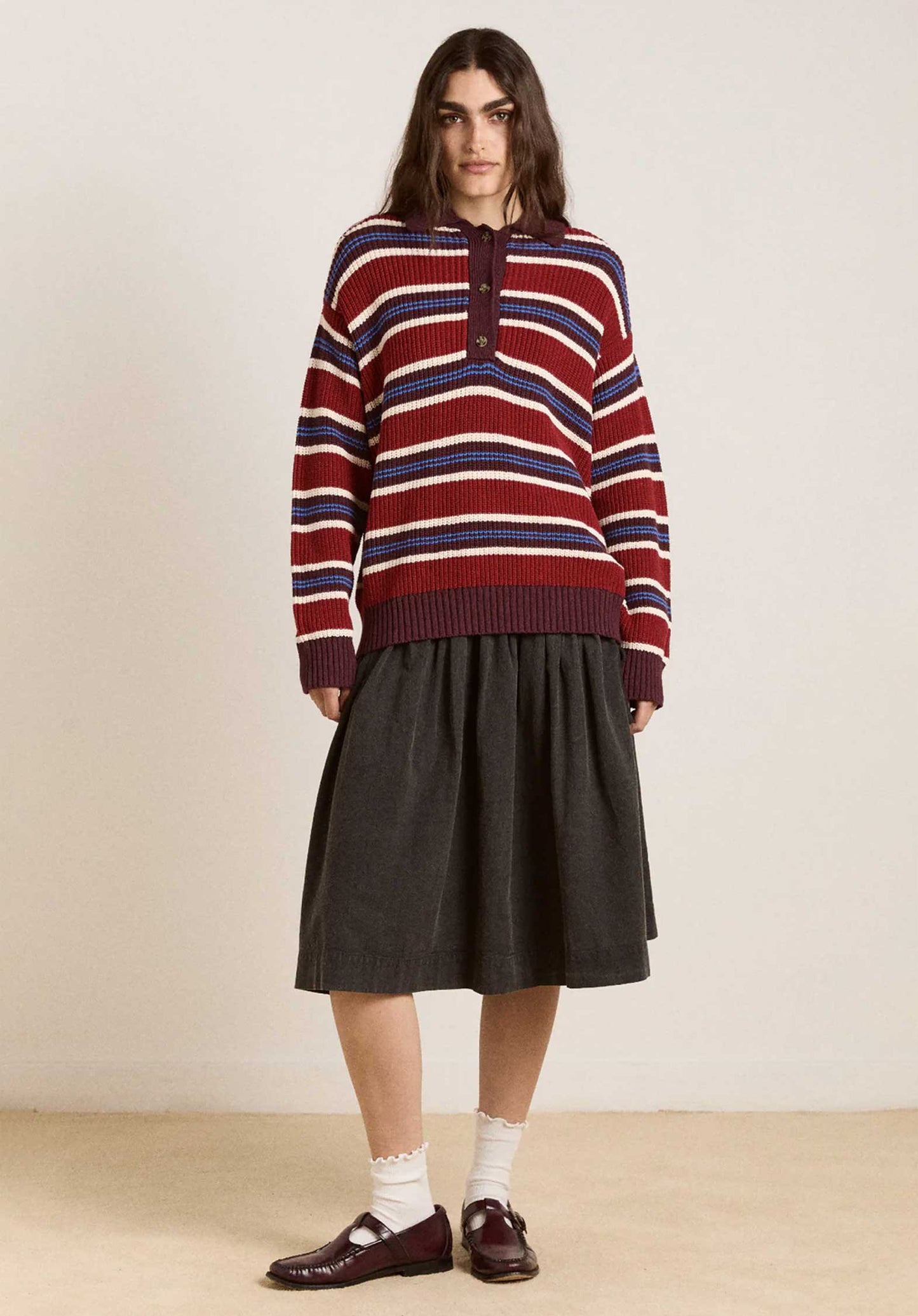 Aw25-dm-2018 Ilona Strip Rugb Burgundy