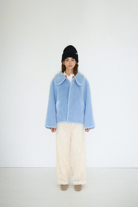Aw25-683 Faux Fur Coat Denim-Blue
