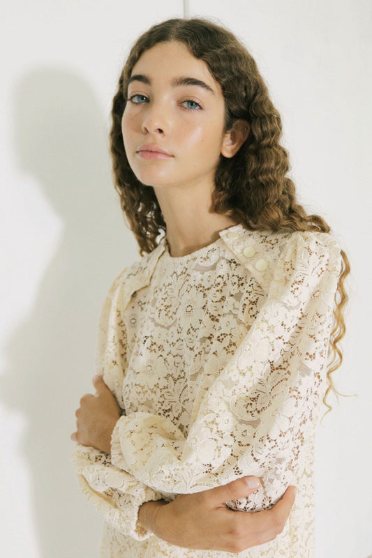 Aw25-601 Lace Button Blou Light-Cream