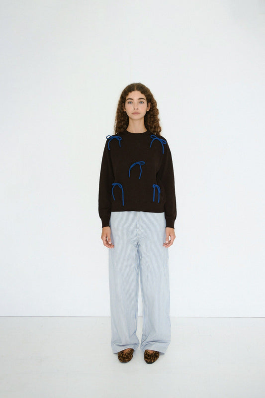 Aw25-695 Sara Bow Sweater Dark-Brown