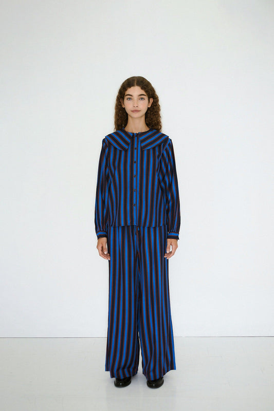 Aw25-617 Striped Blouse Navy