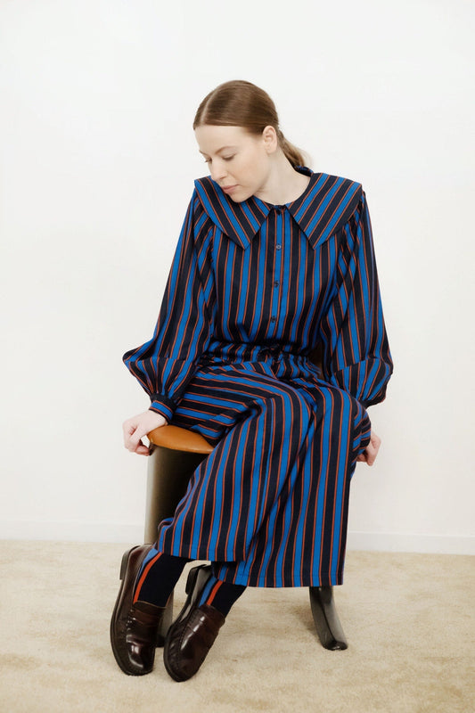 Aw25-617 Striped Blouse Navy