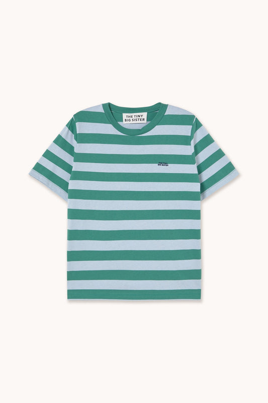 Aw25-776 Strip Basic Tee Dark-Green-Wash-Blue