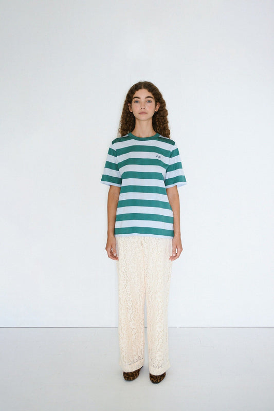 Aw25-776 Strip Basic Tee Dark-Green-Wash-Blue