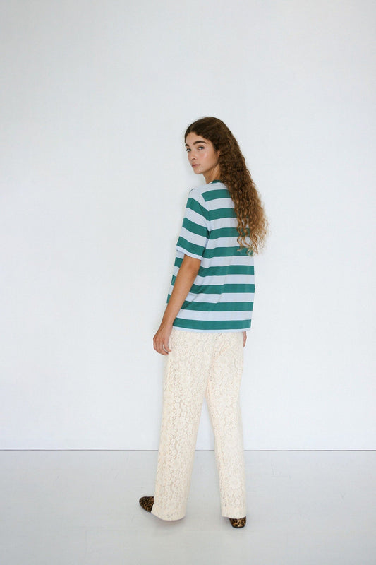 Aw25-776 Strip Basic Tee Dark-Green-Wash-Blue