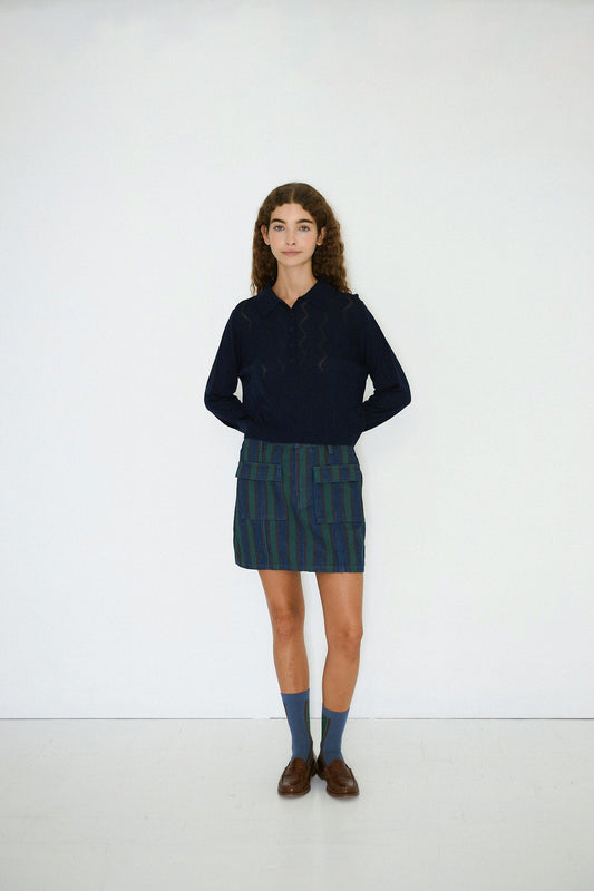 Aw25-645 Strip Mini Skirt Stone