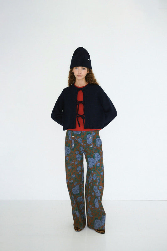 Aw25-700 Tie Detail Cardi Navy