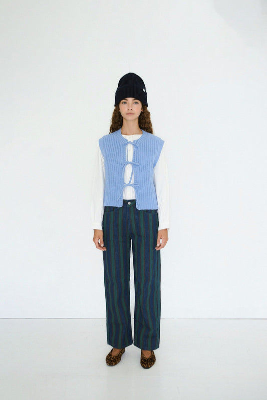 Aw25-701 Tie Detail Vest Denim-Blue