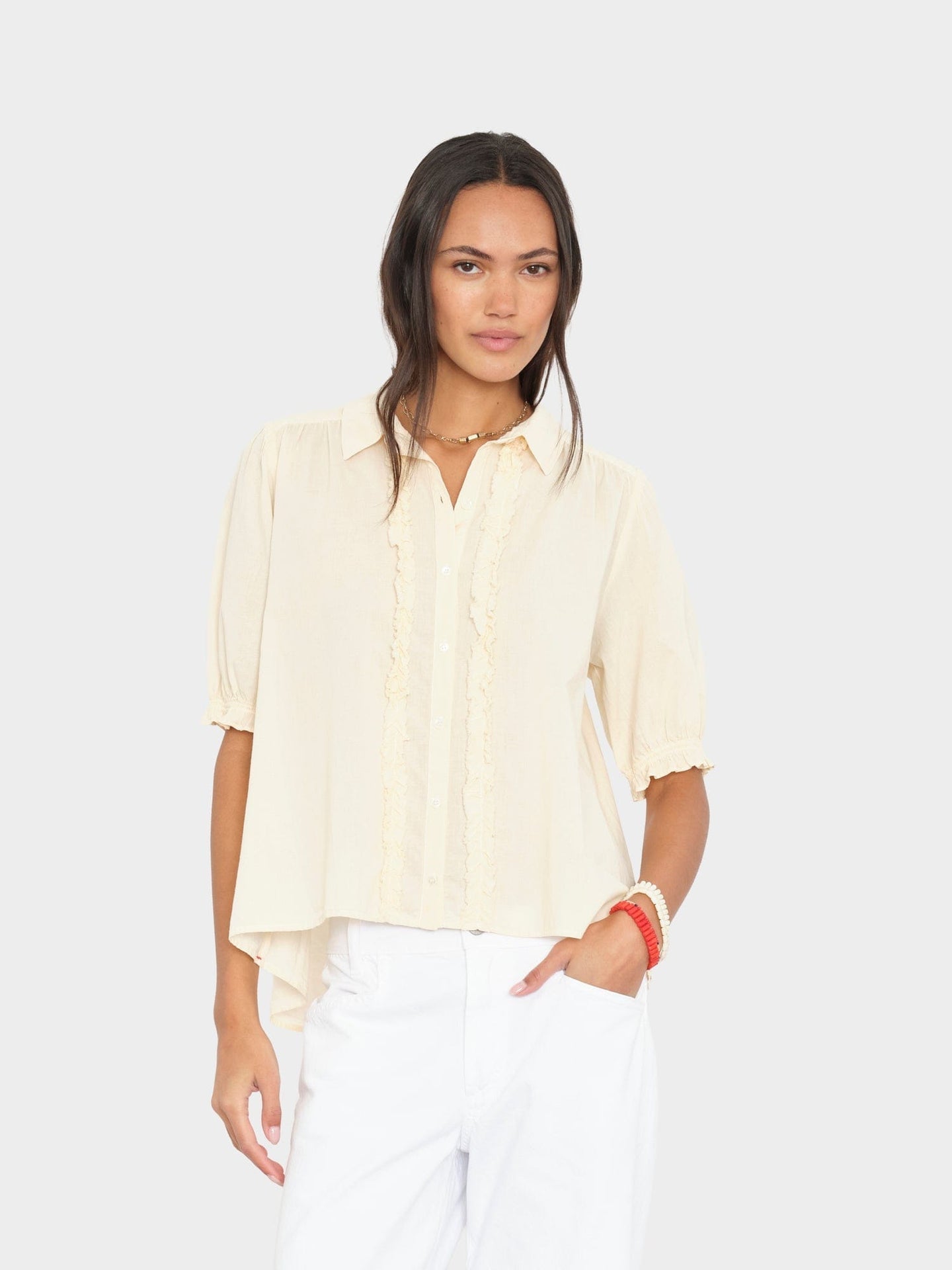 Xirena | Baron Shirt - Ruffled Poplin Blouse Oysterette